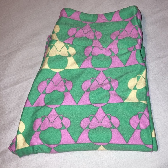Lularoe Disney Leggings Green Pink Yellow Polyester & Spandex One Size - Picture 12 of 14